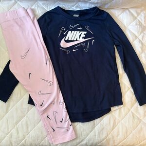 Navy blue/pink Nike shirt and legging set